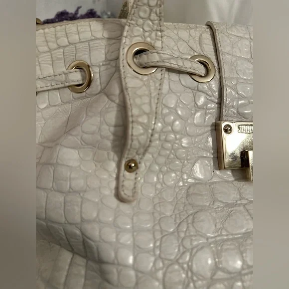 JIMMY CHOO Authentic Ivory Rhea Leather Croc Luxe Handbag - Picture 10 of 16